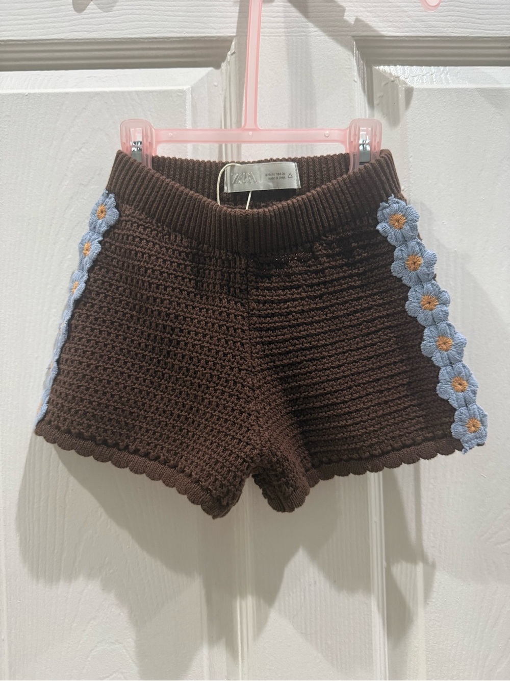 Zara Kids Brown Crochet Daisy-Trim Knit Shorts size 4